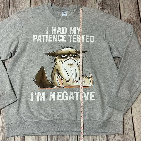 I Had My Patience Tested I'm Negative Cat Funny Gray Long Sleeve Fleece Sweater - Picture 5 of 11